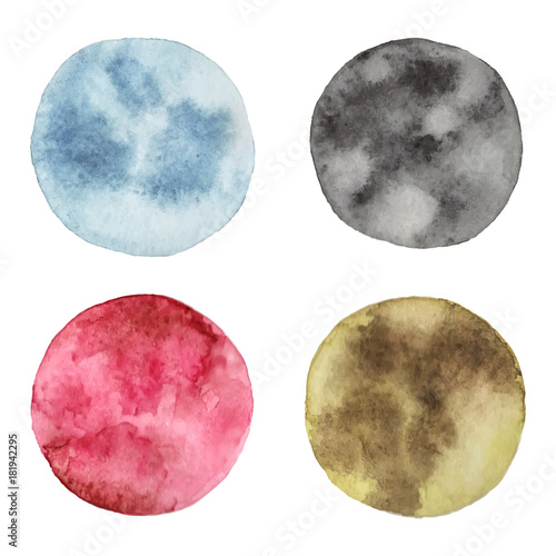 Hand drawn set of moons. Watercolor vector textures. 