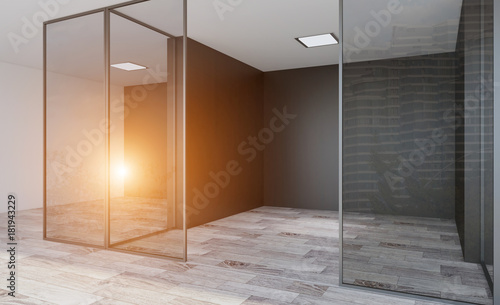 Modern office Cabinet. Meeting room. 3D rendering.. Lights in the window. © COK House