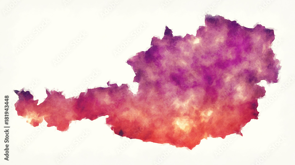 Austria watercolor map in front of a white background Austria watercolor map in front of a white background