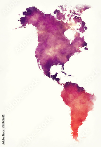 America watercolor map in front of a white background