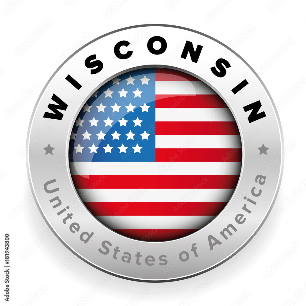 Wisconsin Usa flag badge button Wisconsin Usa flag badge button