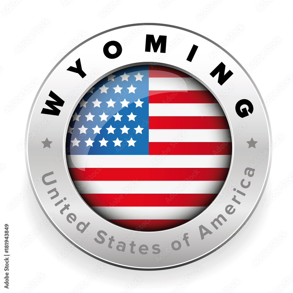 Wyoming Usa flag badge button Wyoming Usa flag badge button