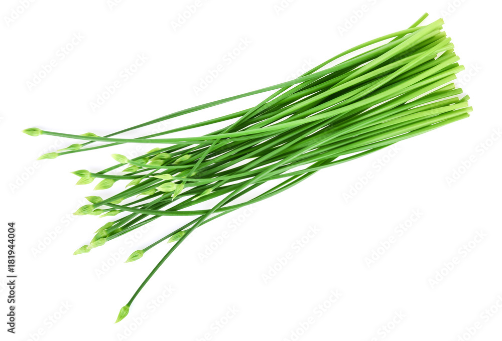 Top view of Chives flower or Chinese Chive isolated on white background Top view of Chives flower or Chinese Chive isolated on white background