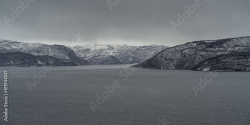 View of sea with mountains, Saltdal Fjord, Norway photo