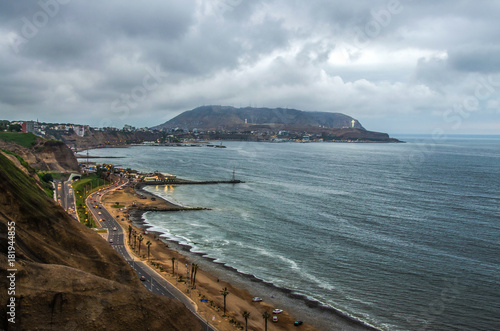 Panoramic view of the green coast from Miraflores (LIMA. PERU) photo