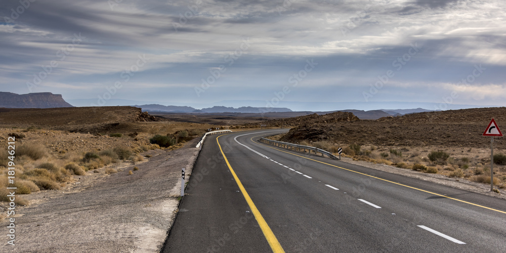 Road passing through desert, Makhtesh Ramon, Negev Desert, Israel