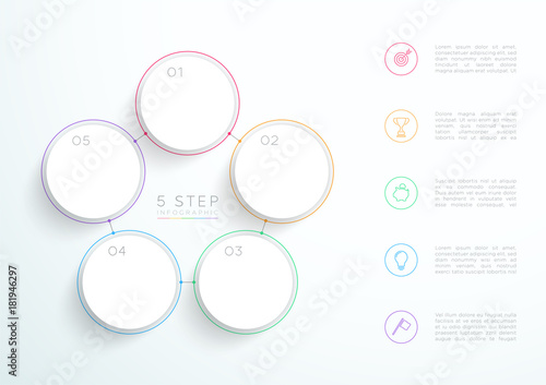 Infographic Simple White 5 Step Connected Circles