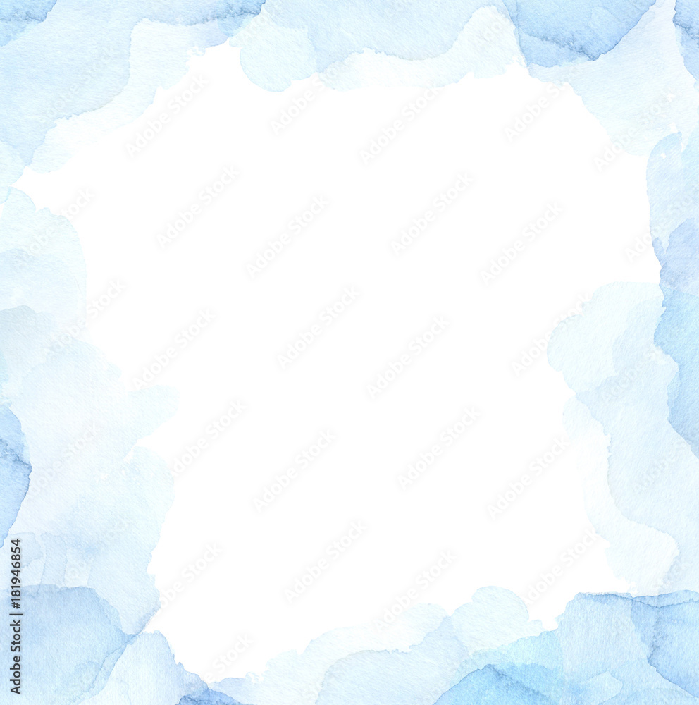Watercolor abstract background with Blue splashes. Winter mood. Perfect for invitations, greeting cards, quotes, blogs, Wedding Frames, posters, prints