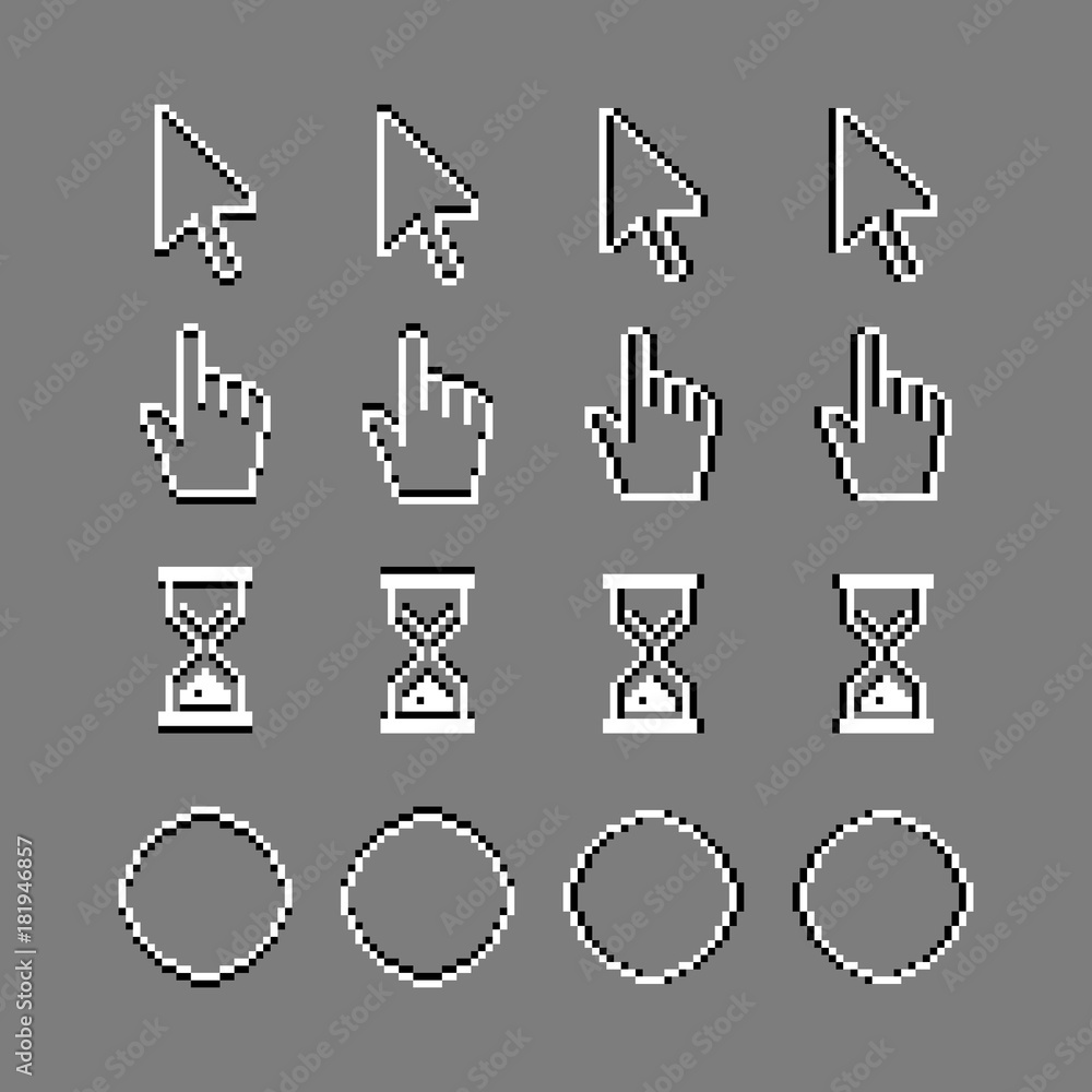 Old style pixel computer mouse cursor set. White style desktop pointer  collection Stock Vector | Adobe Stock