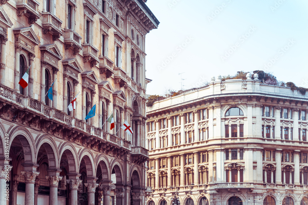 Traditional antique city building in Milan, Italy Traditional antique city building in Milan, Italy
