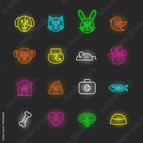 pet neon icon set