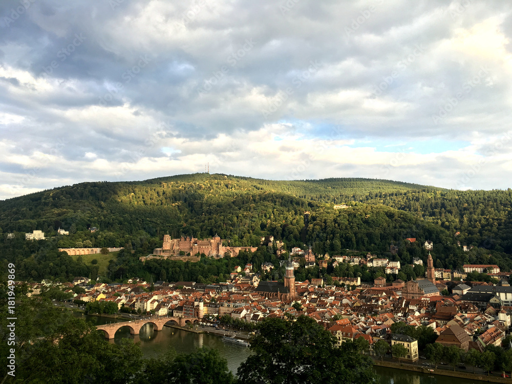 The panoramic view of Heidelberg view from Philosophenweg