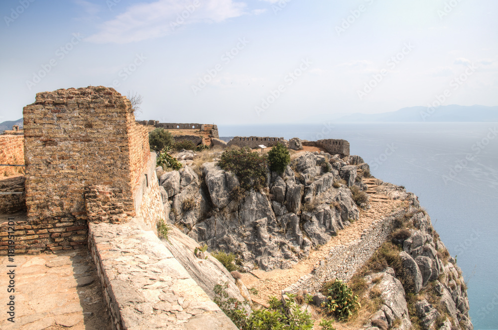 The magnificent Palamidi castle on a hill in the center of the ancient city Nafplio in Greece
