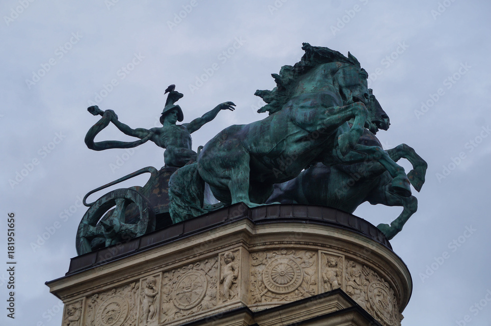 Budapest, Hungary - 15.10.2016: Statue in Heroes' Square Budapest, Hungary - 15.10.2016: Statue in Heroes' Square
