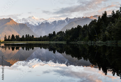 Perfect reflections picture of Lake matheson in New Zealand southland