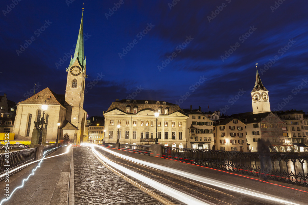 Panorama of Zurich at night