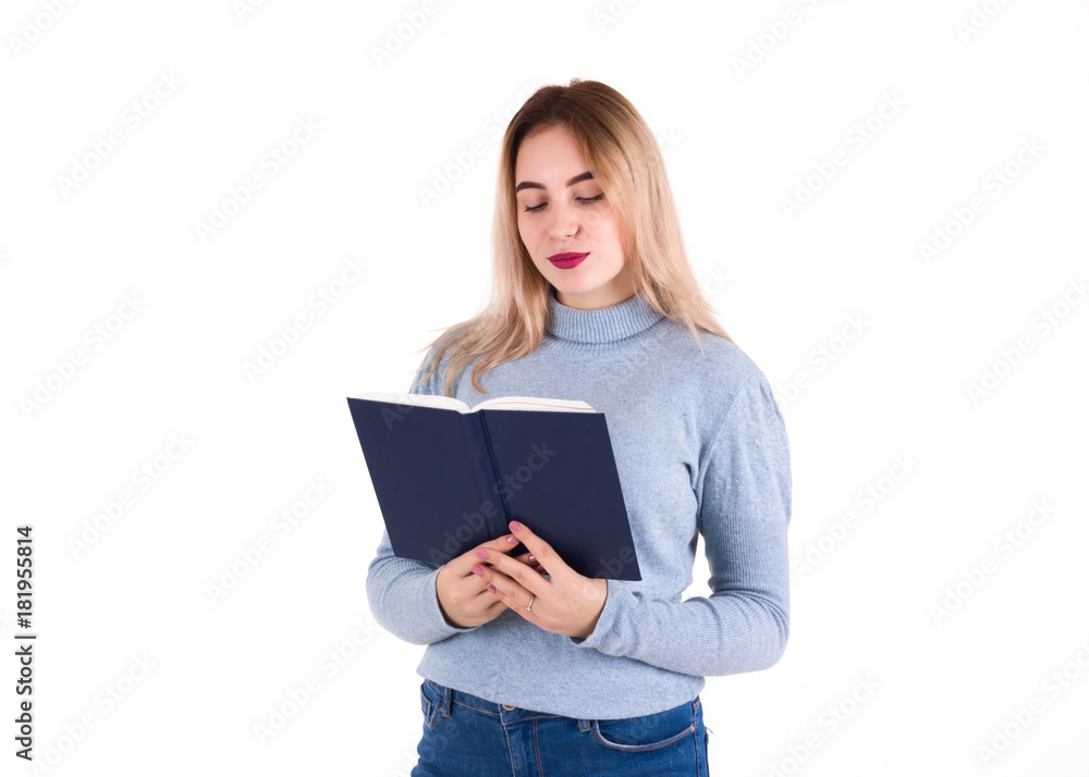 Young cute girl reads a book, isolated Young cute girl reads a book, isolated
