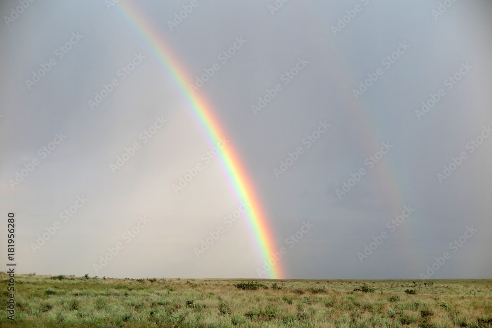 Double rainbow over the spring desert in the Western Kazakhstan Double rainbow over the spring desert in the Western Kazakhstan