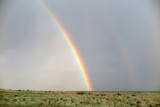 Double rainbow over the spring desert in the Western Kazakhstan