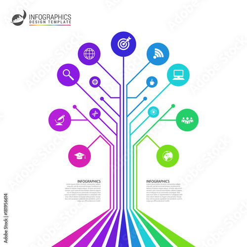 Technology connection concept. Abstract colorful tree. Vector