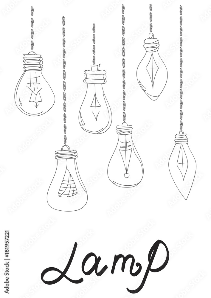 cartoon lamp on chains for a Christmas idea on a white background