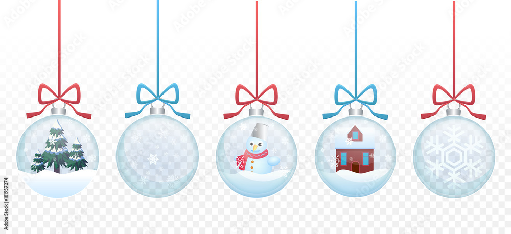 Set of vector Merry christmas glass ball toys collection on the transperant alpha background.