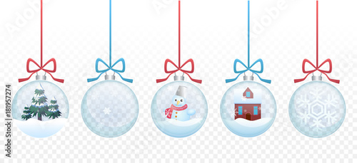 Set of vector Merry christmas glass ball toys collection on the transperant alpha background.