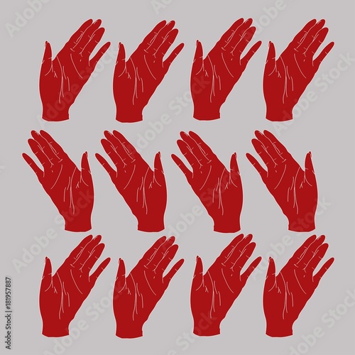 pattern with red waving palms on gray background for wallpaper or card