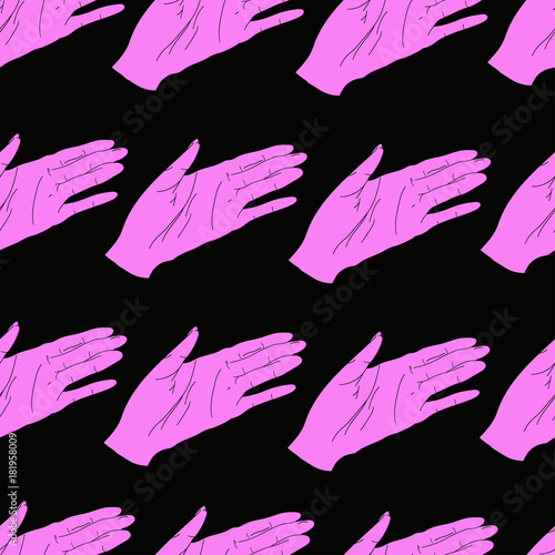 seamless pattern with pink palms on black background