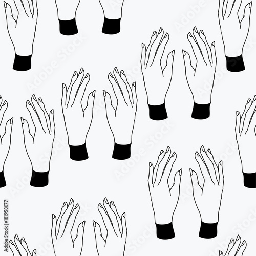 two hands raised up seamless pattern on a white background