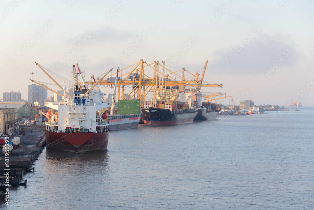 Cargo ship moored in the port