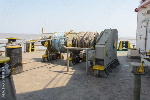 Mooring gear on cargo ship photo