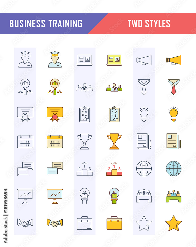 Fototapeta Set Vector Flat Line Icons Business Training