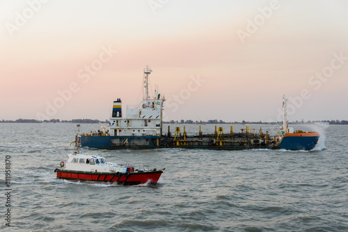 Bunker barge at sea