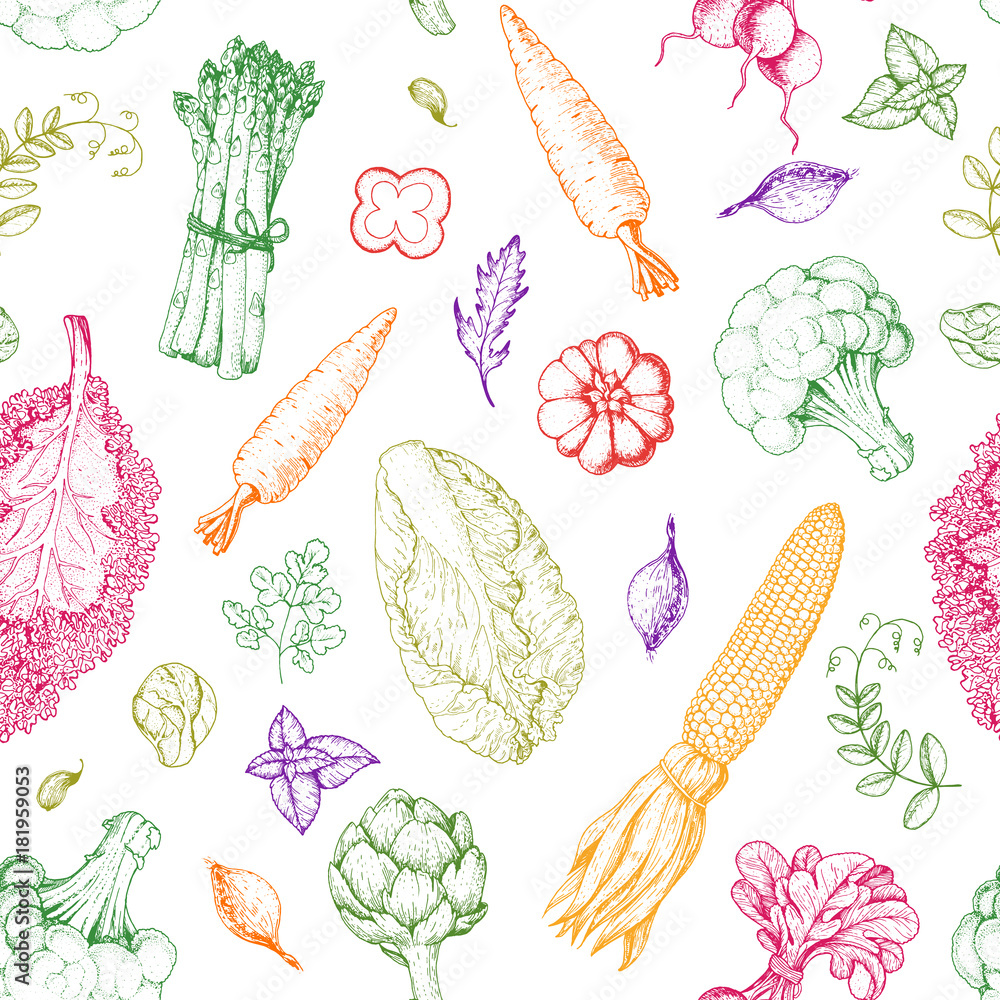 Vegetables seamless pattern. Farmers market menu design template ...