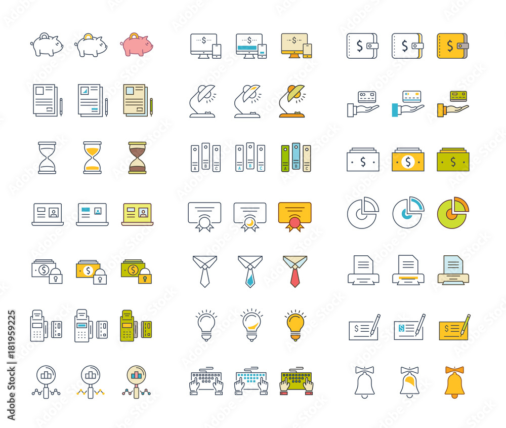 Set Vector Flat Line Icons Office and Business Set Vector Flat Line Icons Office and Business
