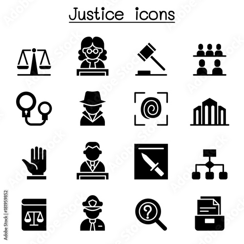 Justice , Law, Court, legal icon set