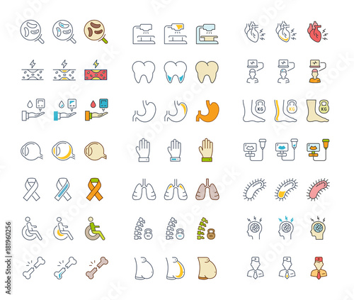 Set Vector Flat Line Icons of Ill