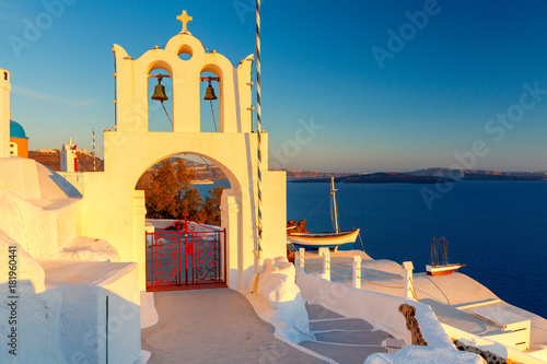 View of the village Oia on the sunset.