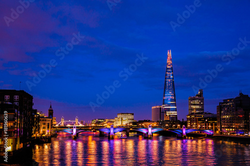 Canvas Print London cityscape with Southwark Bridge and Shard skyscraper at night