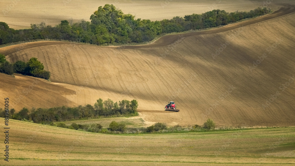 The tractor sows the fields, Moravia, Czech Republic
