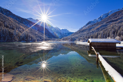 Der Jägersee im Winter mit doppelten Sonnenschein photo