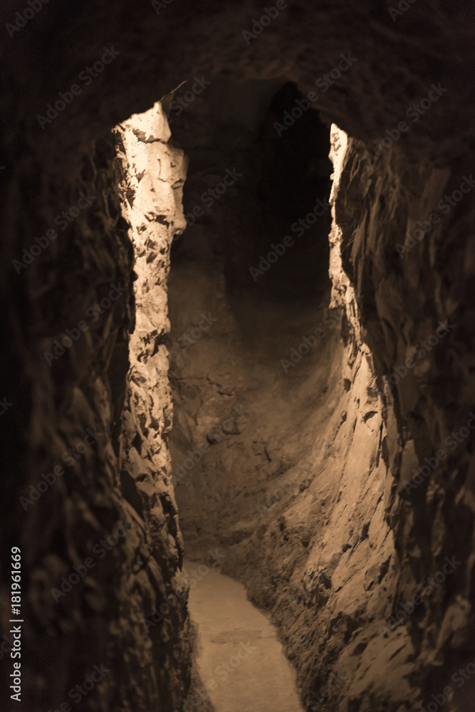 Interiors of narrow cave, Jerusalem, Israel