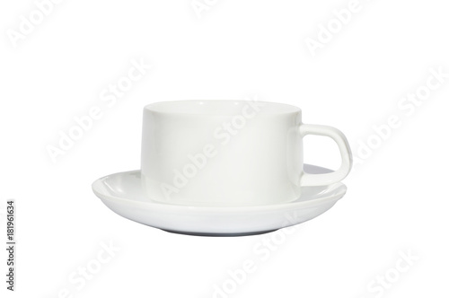 white cup of coffee white isolated background with copy space and clipping path.