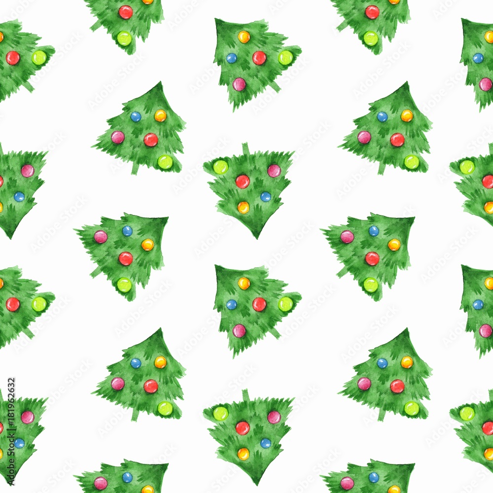New year seamless pattern. Fir tree and balls. Christmas background 1