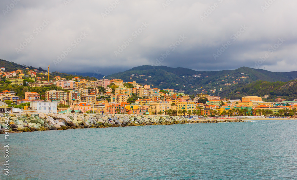 panoramic view of the bay of the city of Varazze(Italy) / panoramic view of the houses of the city of Varazze located in Liguria,(Italy)