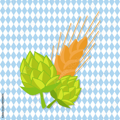 Hop and Golden Ears of Wheat Vector Illustrations