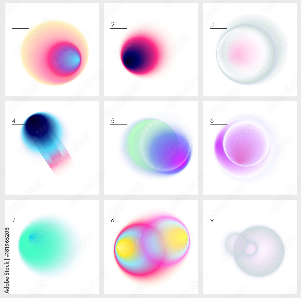 Colorful abstract liquid color covers gradient set. Vector vibrant illustration blurs design elements for project, ads, cover, poster, print and presentation.