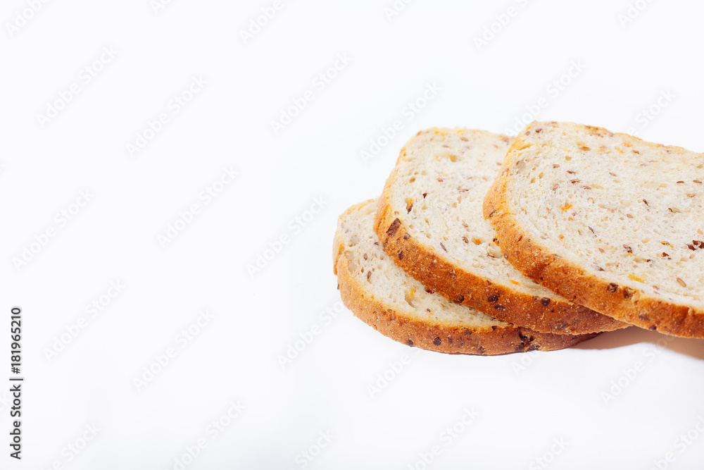 Pieces of bread on a white background.