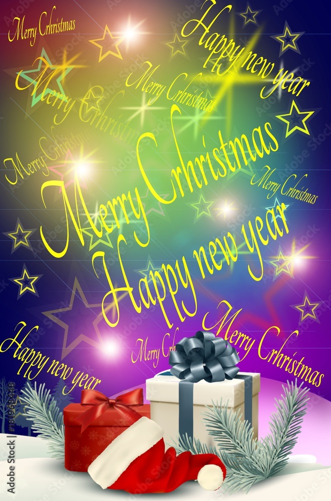 Cartolina di auguri di buon Natale e anno nuovo in inglese. Stock  Illustration | Adobe Stock